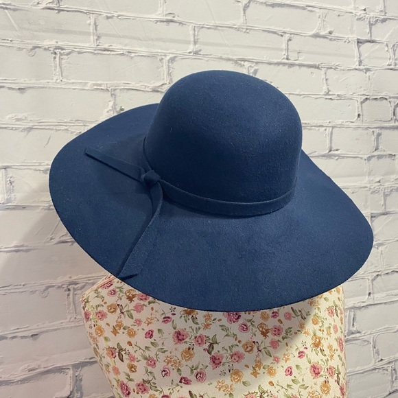 None Accessories - Navy Blue Wide Brimmed fleece Floppy Hat